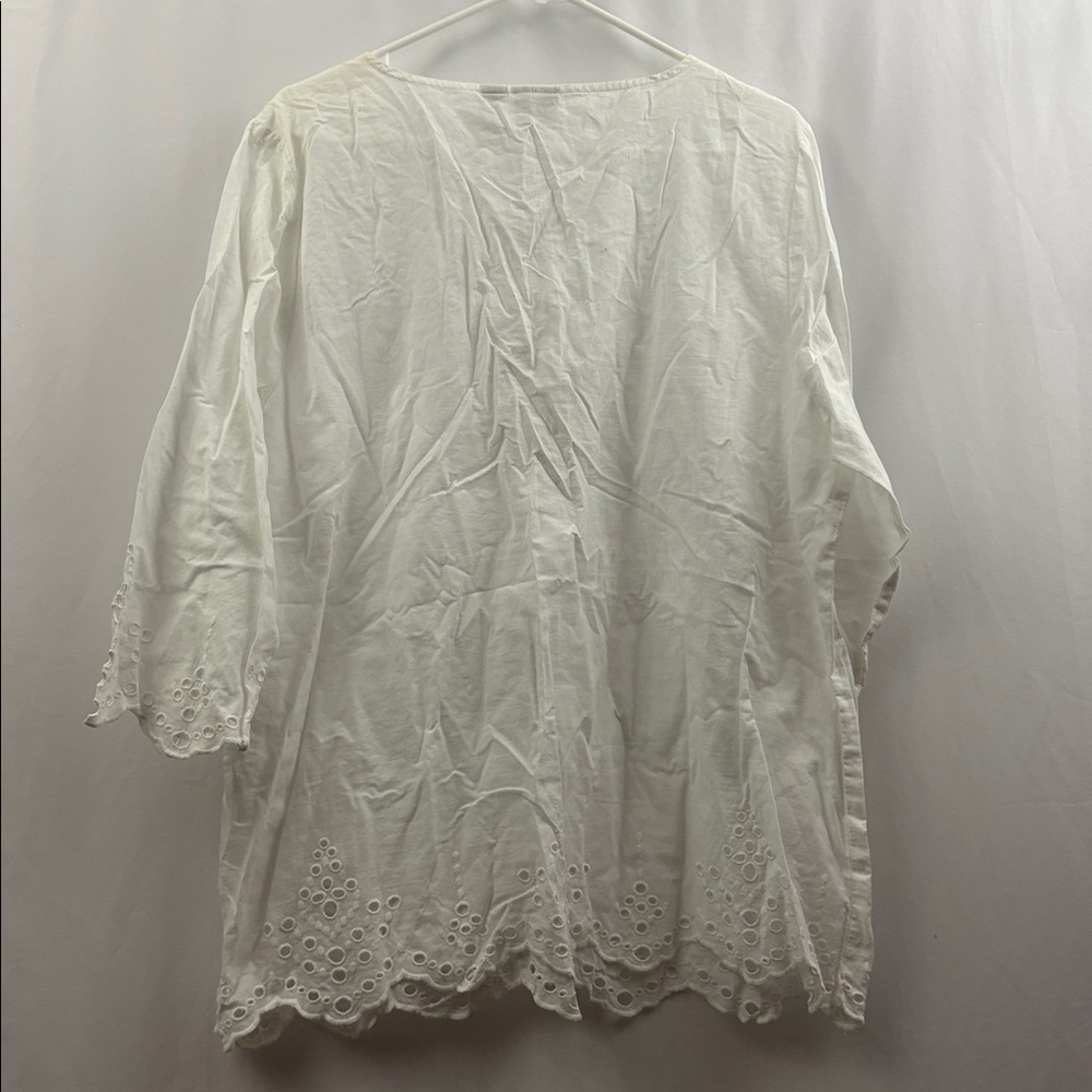 Chico’s Peasant Top 3/4 Sleeves Optic White Blouse Top Lace Up Tunic Women’s New - Picture 10 of 13